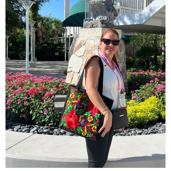 Tote Bag Flowers & Bird Embroidered Large - Picture 3 of 6